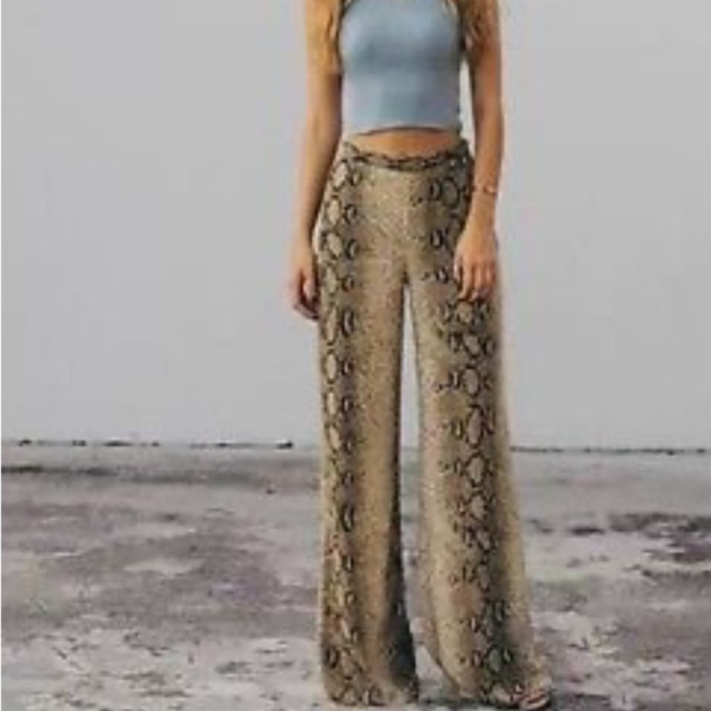 Zara Tan and Black Wide Leg Pants
